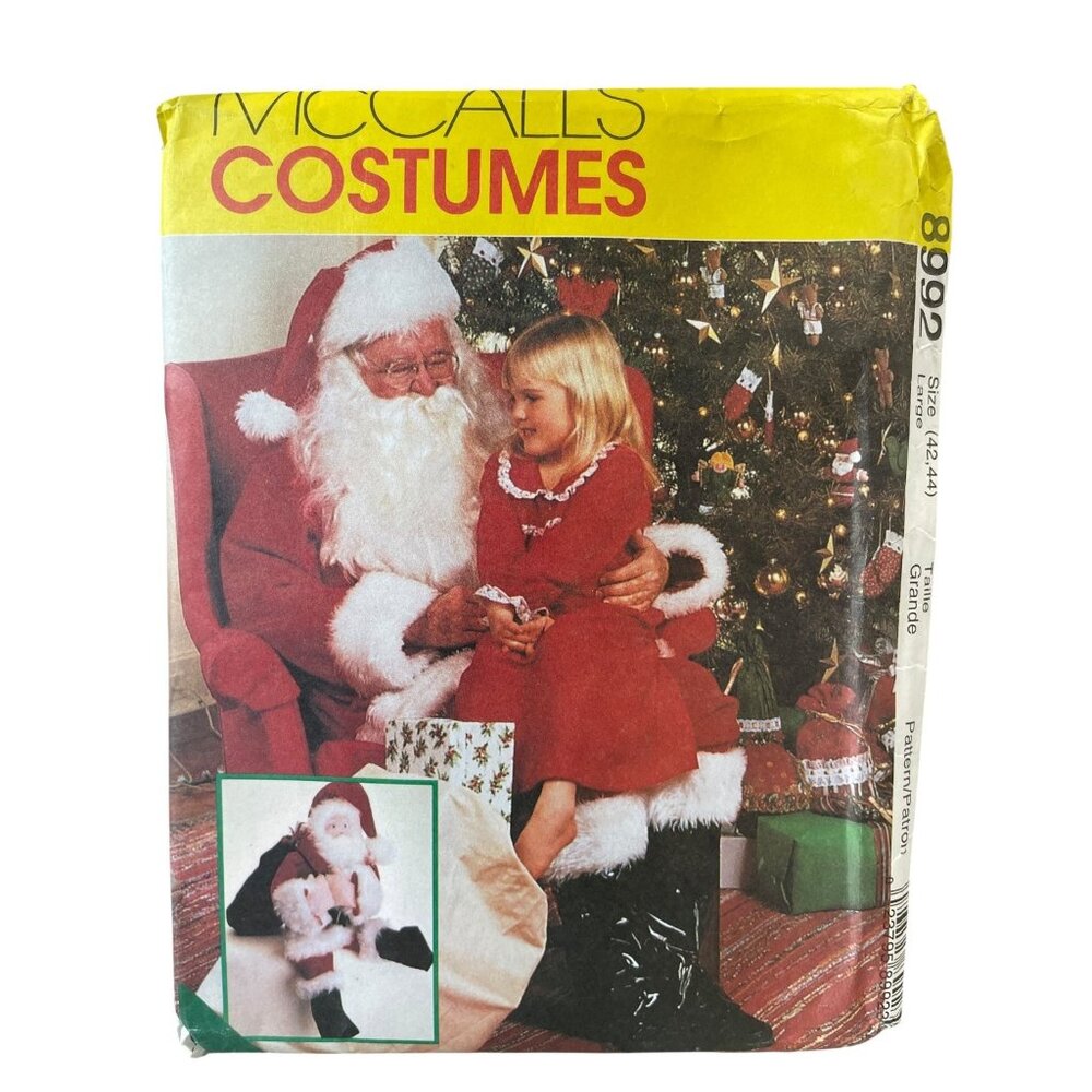 McCalls 8992 Santa Claus Costume Bag Doll Large 42-44 Vintage FF UNCUT